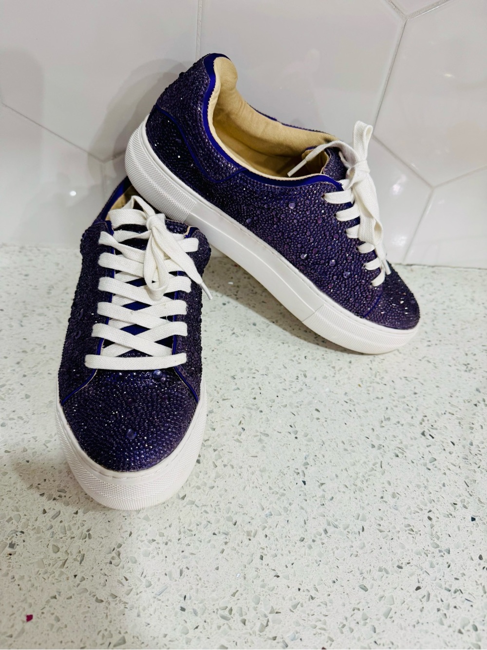 Betsey Johnson Purple Crystal Embellished Platform Sneakers